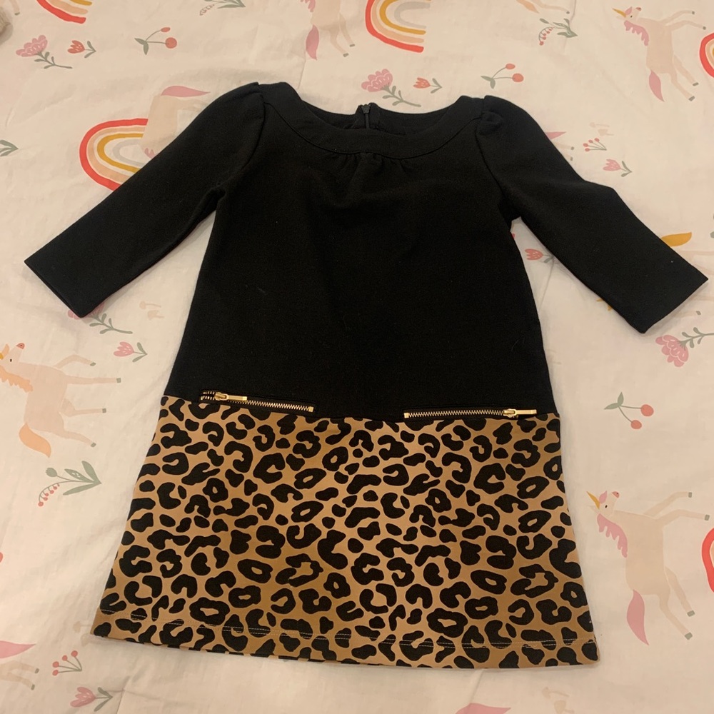 Gymboree long sleeve black & leopard print dress. Size 6 girl.
